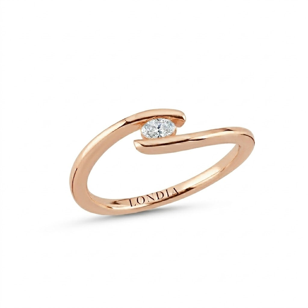 0.10 Ct. Natural Diamond Oval Cut Design Ring, 14K Gold