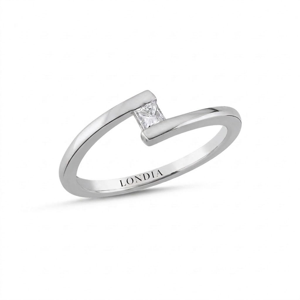 0.10 Ct. Natural Diamond Princess Cut Design Ring, 14K Gold