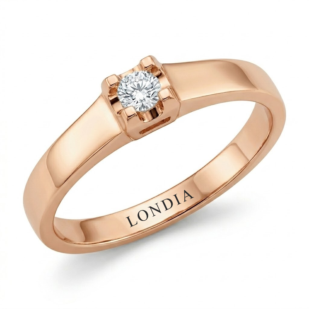 0.10 Ct Natural Diamond Solitaire Bold Design Ring, 14K Gold