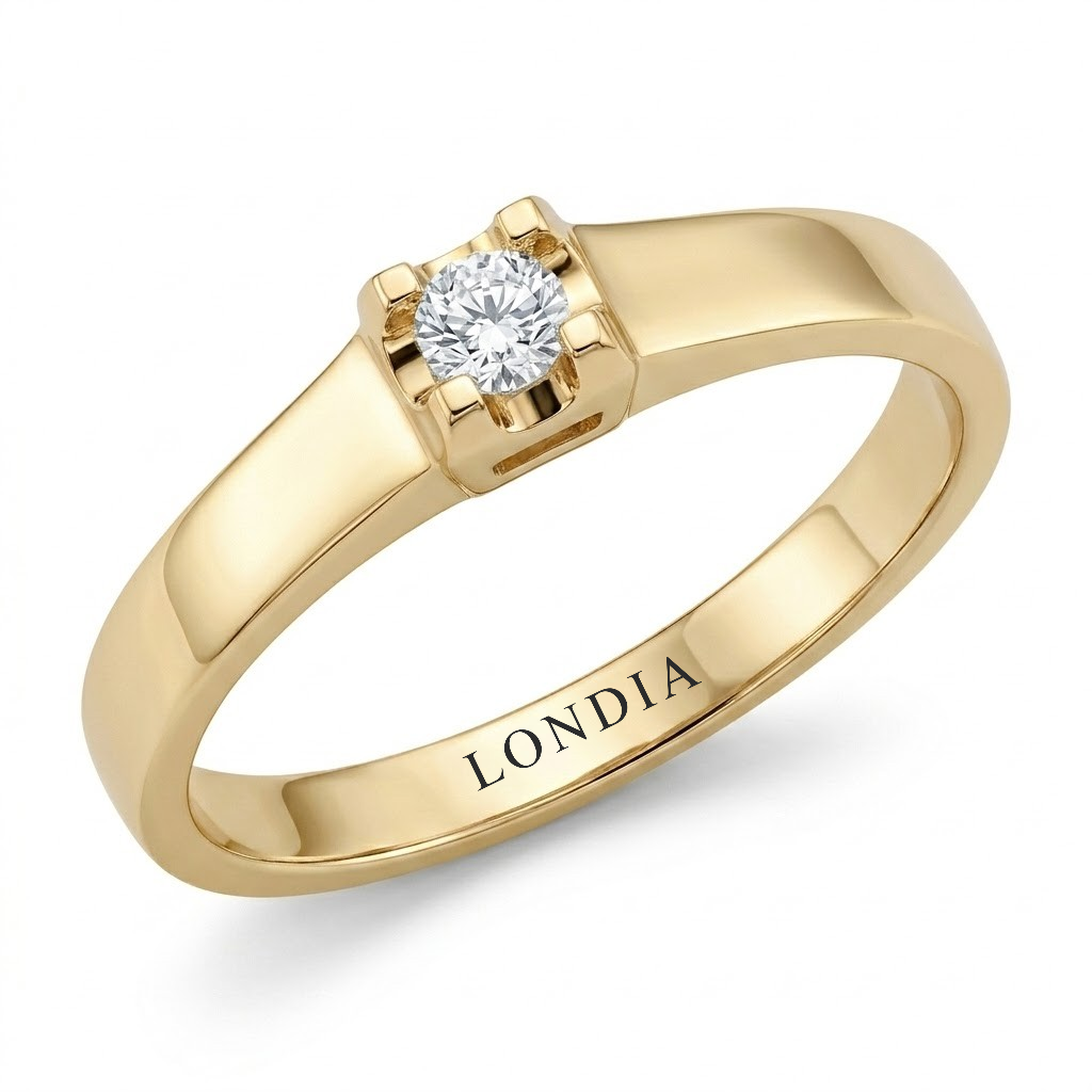 0.10 Ct Natural Diamond Solitaire Bold Design Ring, 14K Gold