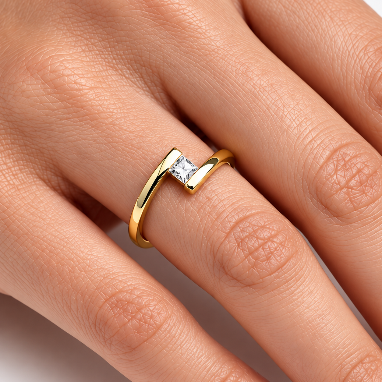 0.10 Carat Natural Diamond F Color Princess Cut Design Solitaire Ring