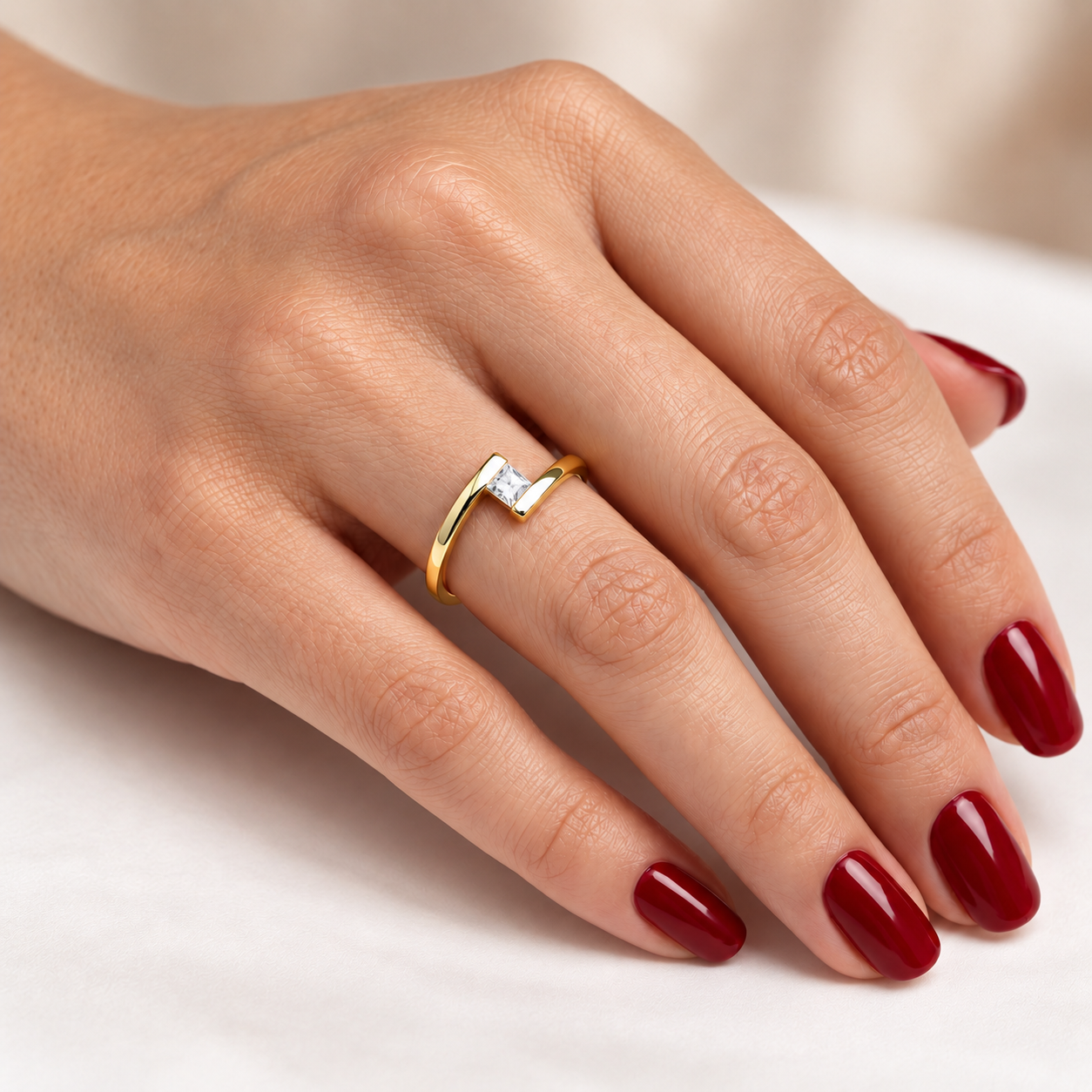 0.10 Carat Natural Diamond F Color Princess Cut Design Solitaire Ring