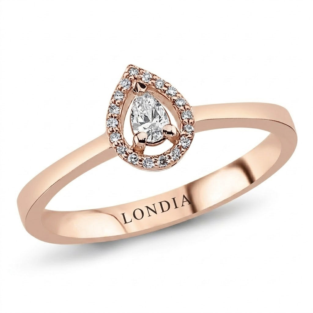 0.15 Carat Natural Diamond Halo Design Ring, 14K Gold