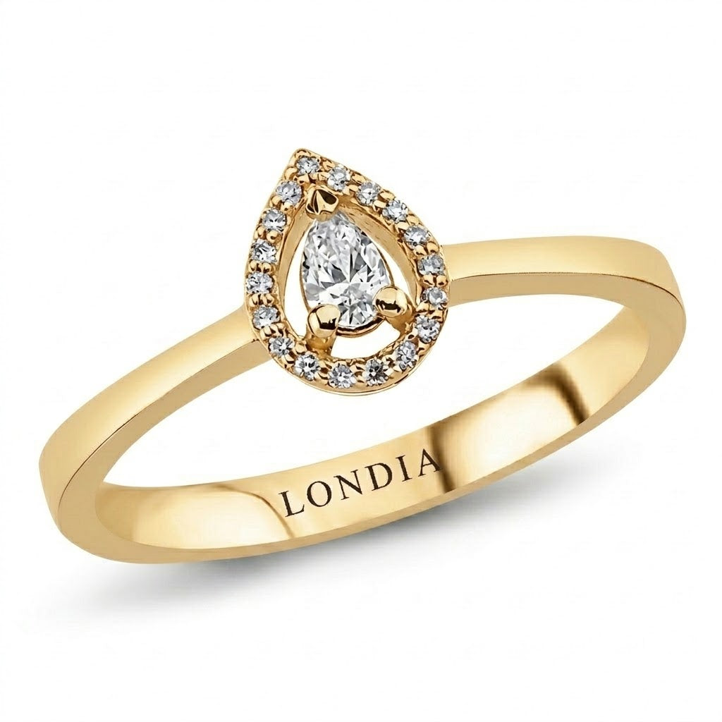0.15 Carat Natural Diamond Halo Design Ring, 14K Gold