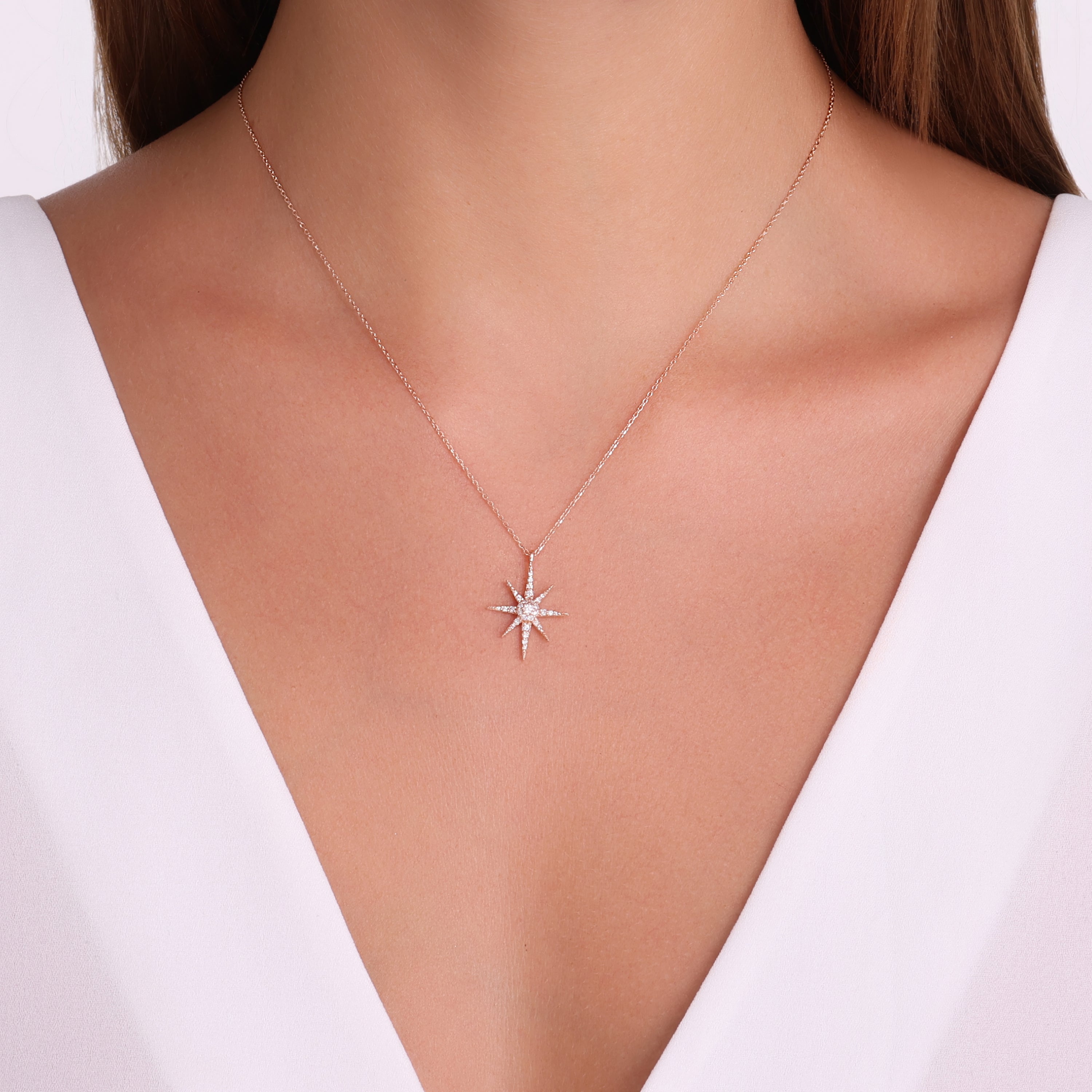0.15 Carat Natural Diamond Star Design Necklace