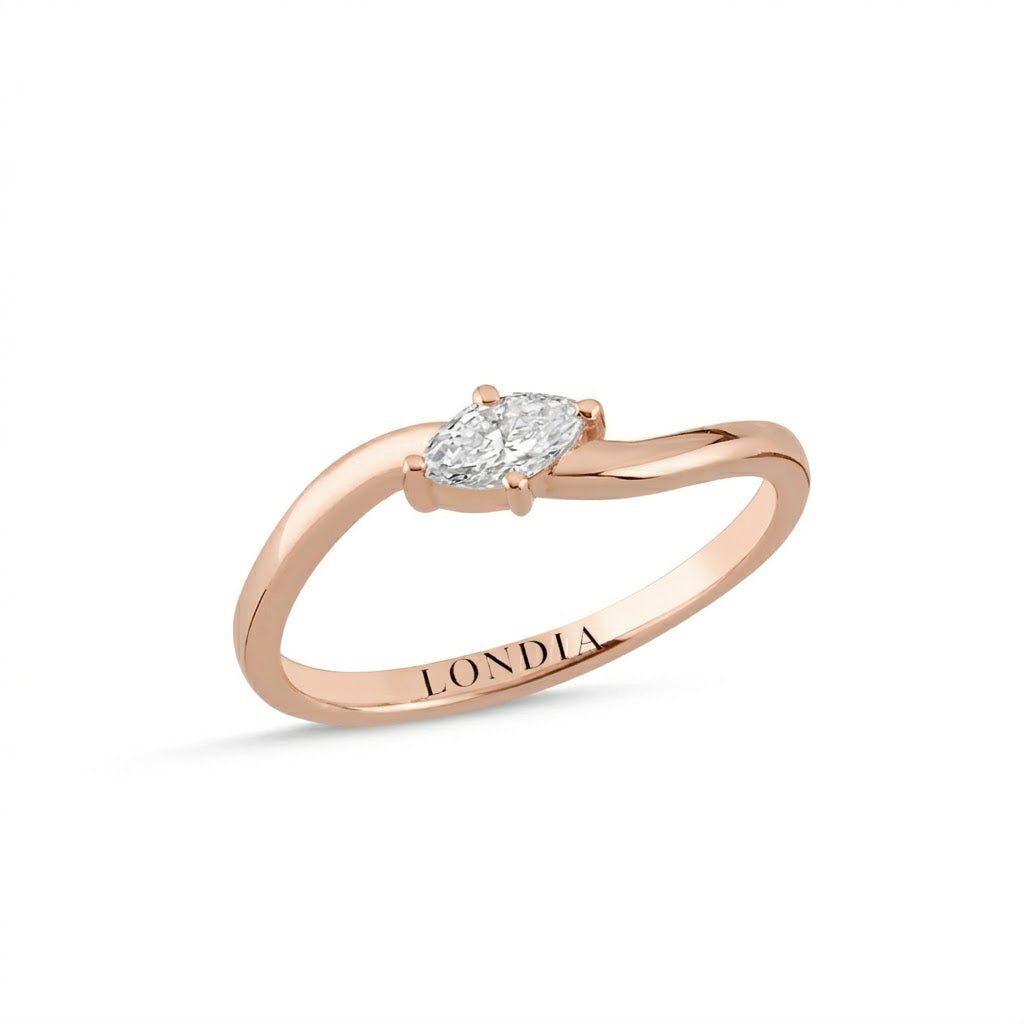 0.20 Ct. Natural Diamond Marquise Cut Design Ring, 14K Gold