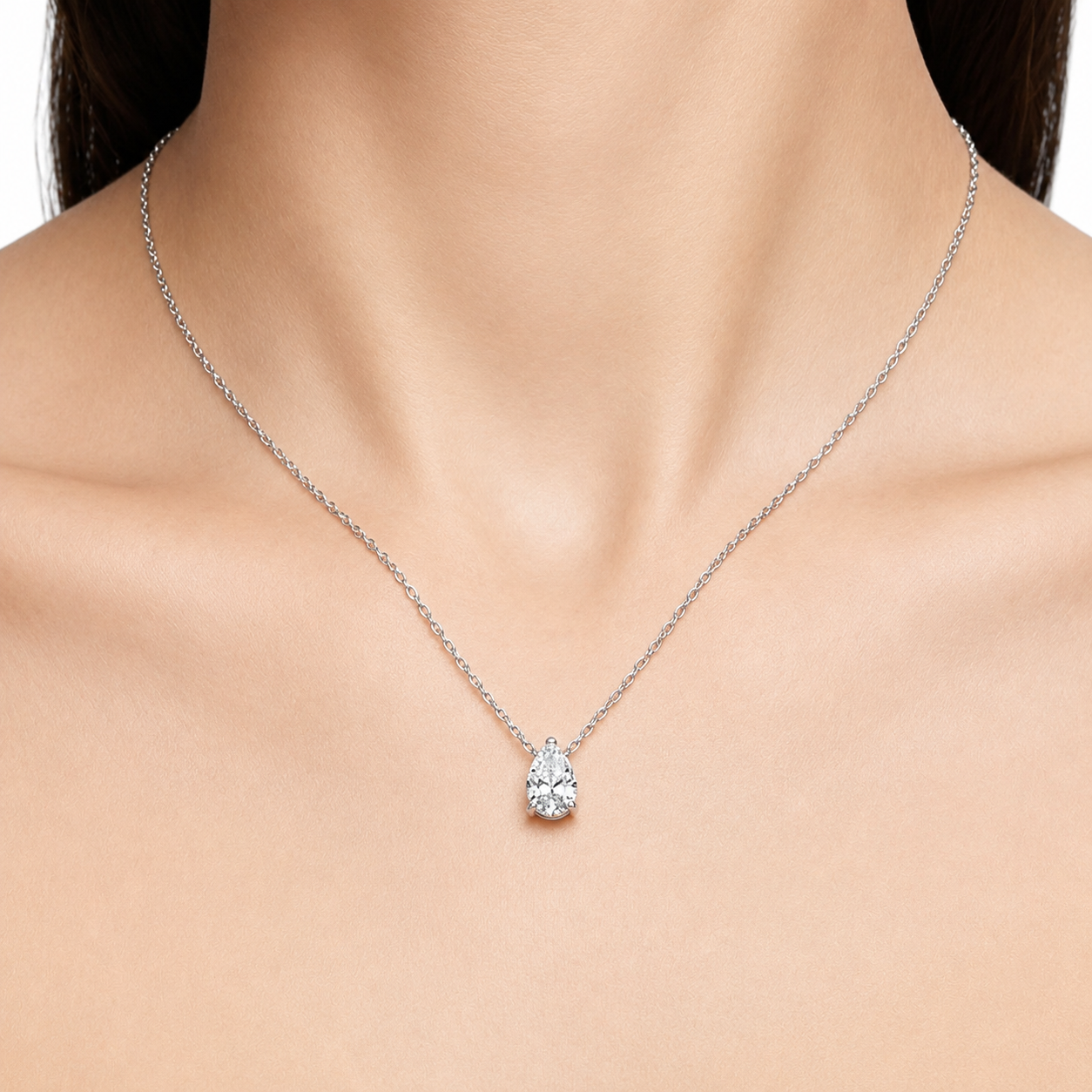 Natural Diamond Pear Pendant Necklace