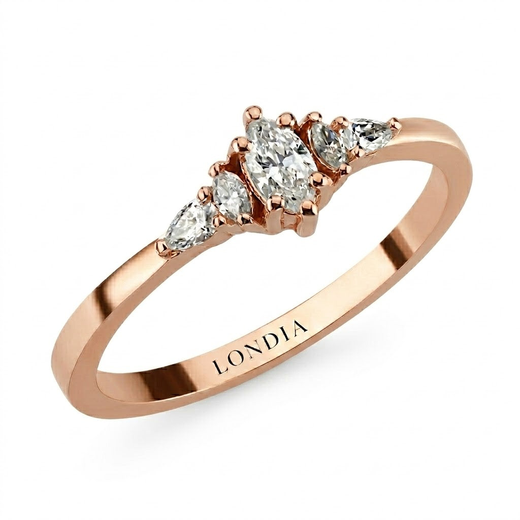 0.25 Carat Natural Marquise Cut Diamond Vintage Design Ring, 14K Gold