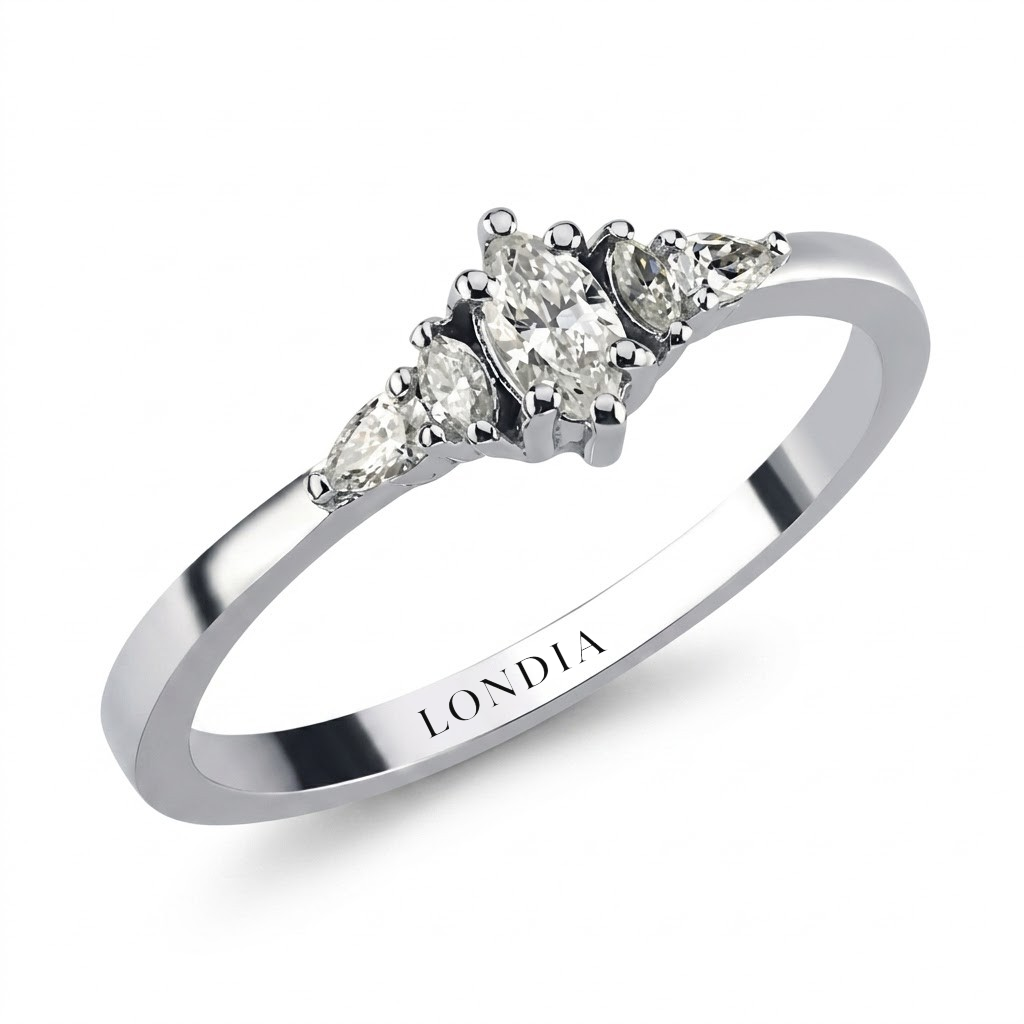 0.25 Carat Natural Marquise Cut Diamond Vintage Design Ring, 14K Gold