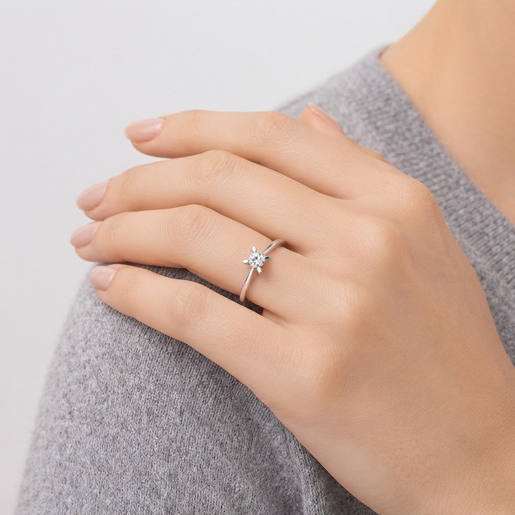 0.25 Carat F Color Natural Diamond Butterfly Design Solitaire Ring