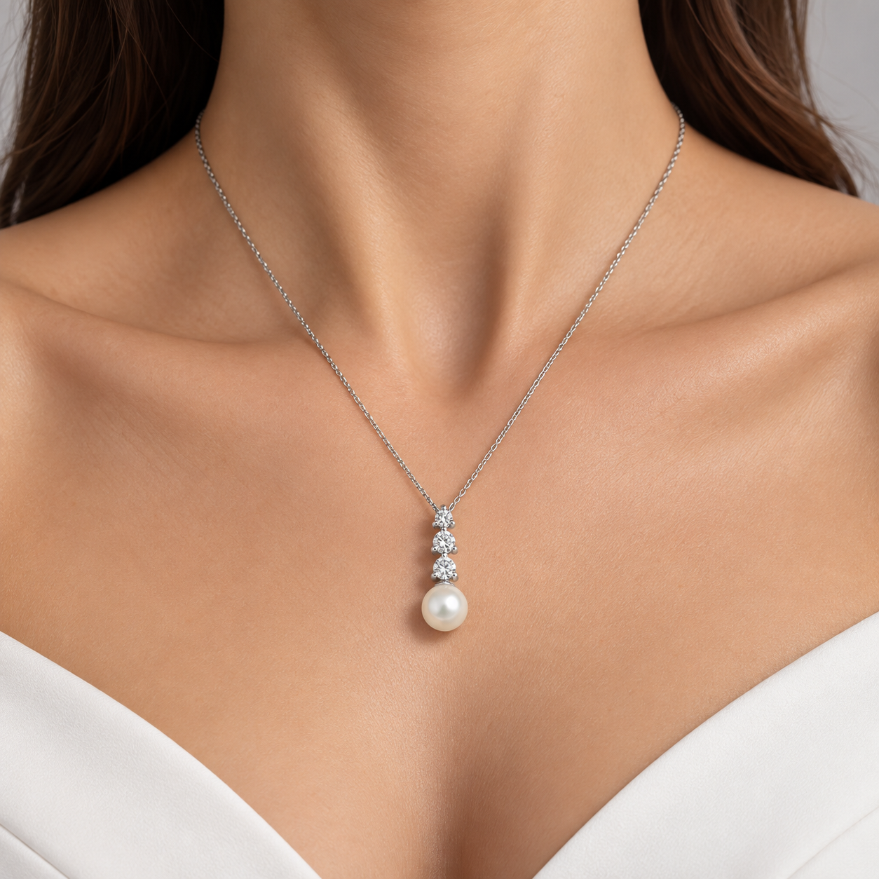 0.25 Carat Natural Diamond Design Pearl Necklace