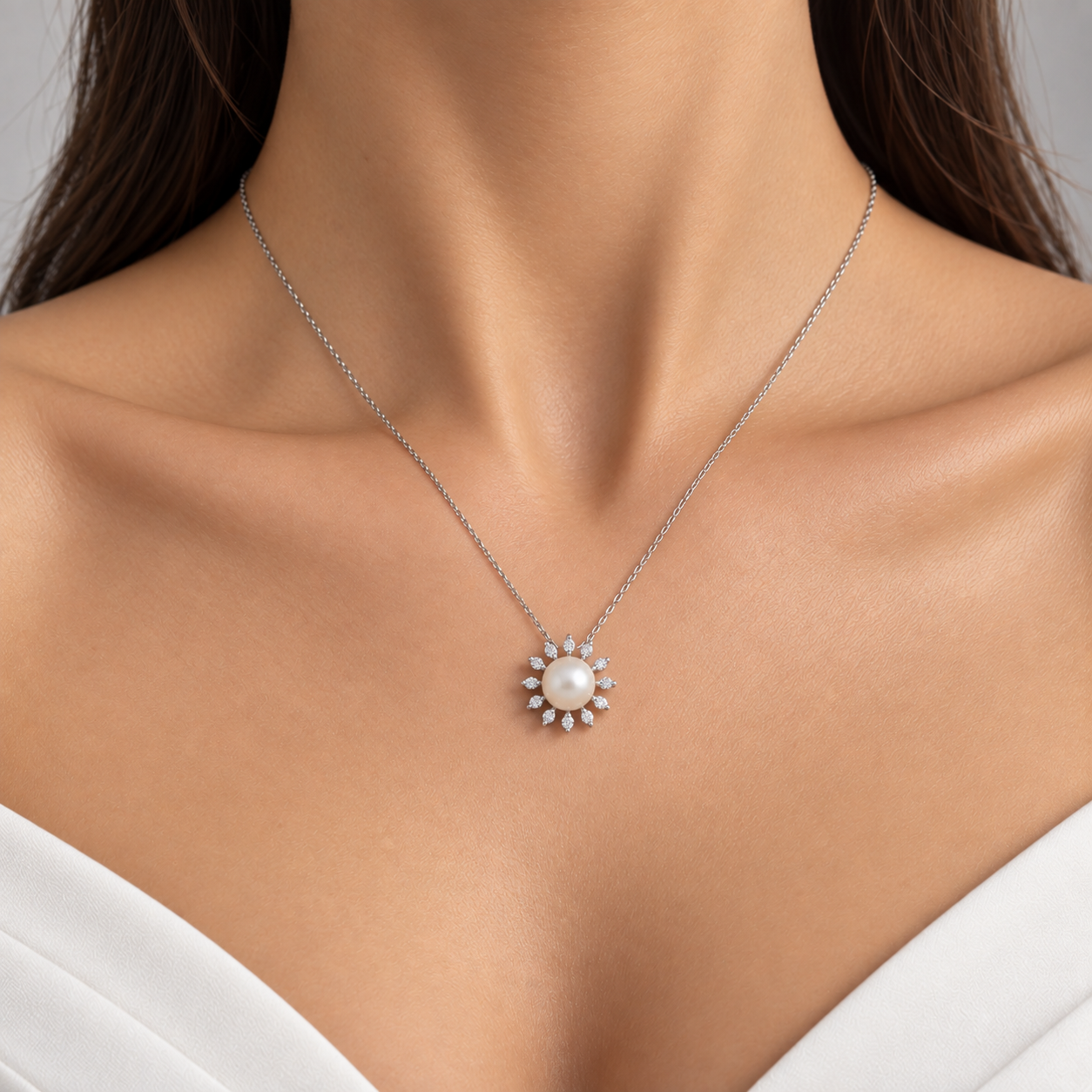 0.25 Ct. Natural Diamond Design Pearl Necklace