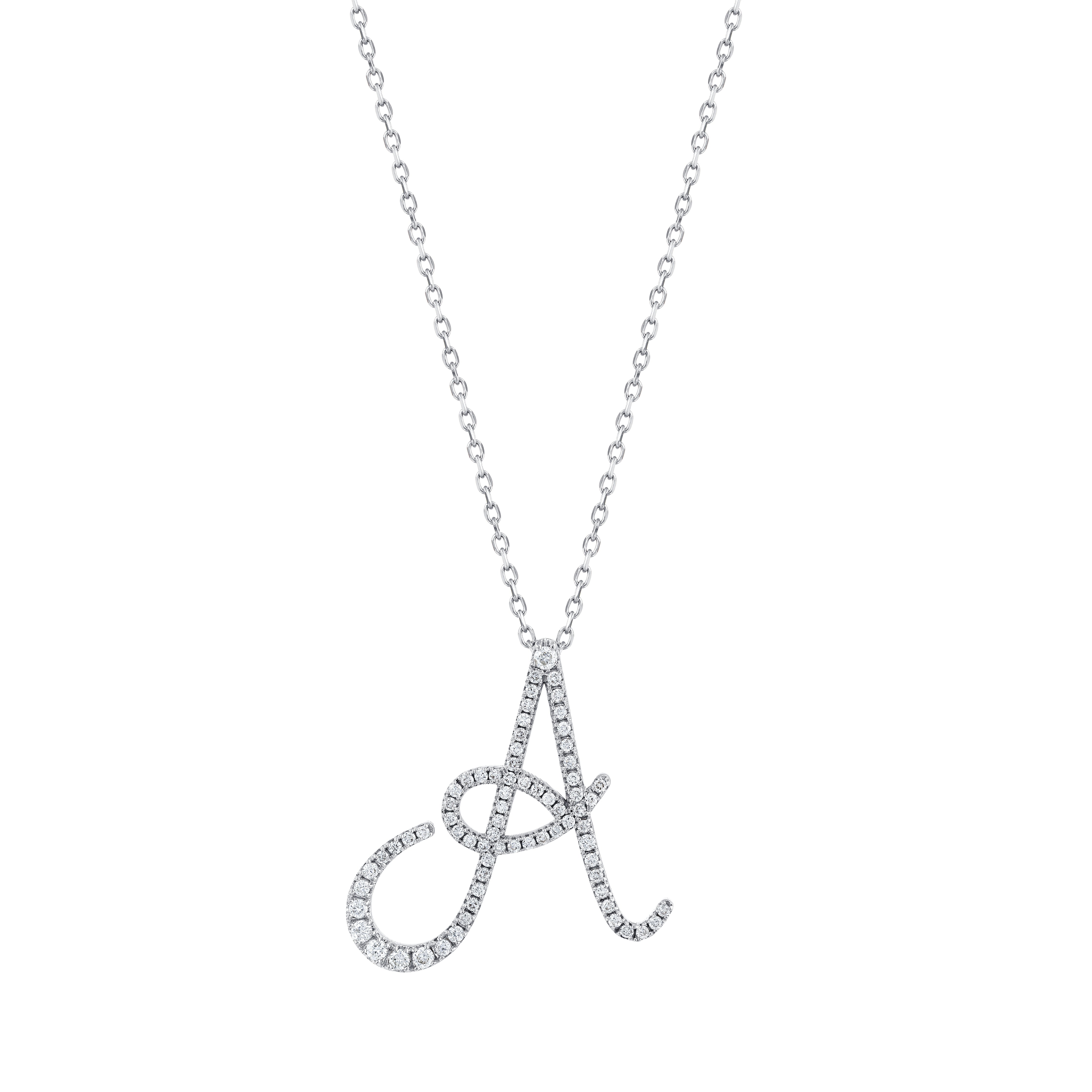 0.25 ct. Diamond A Initial Design Necklace 14k Fine Gold