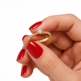 0.30 Ct. Natural Diamond Side-Stone Design Ring, 14K Gold