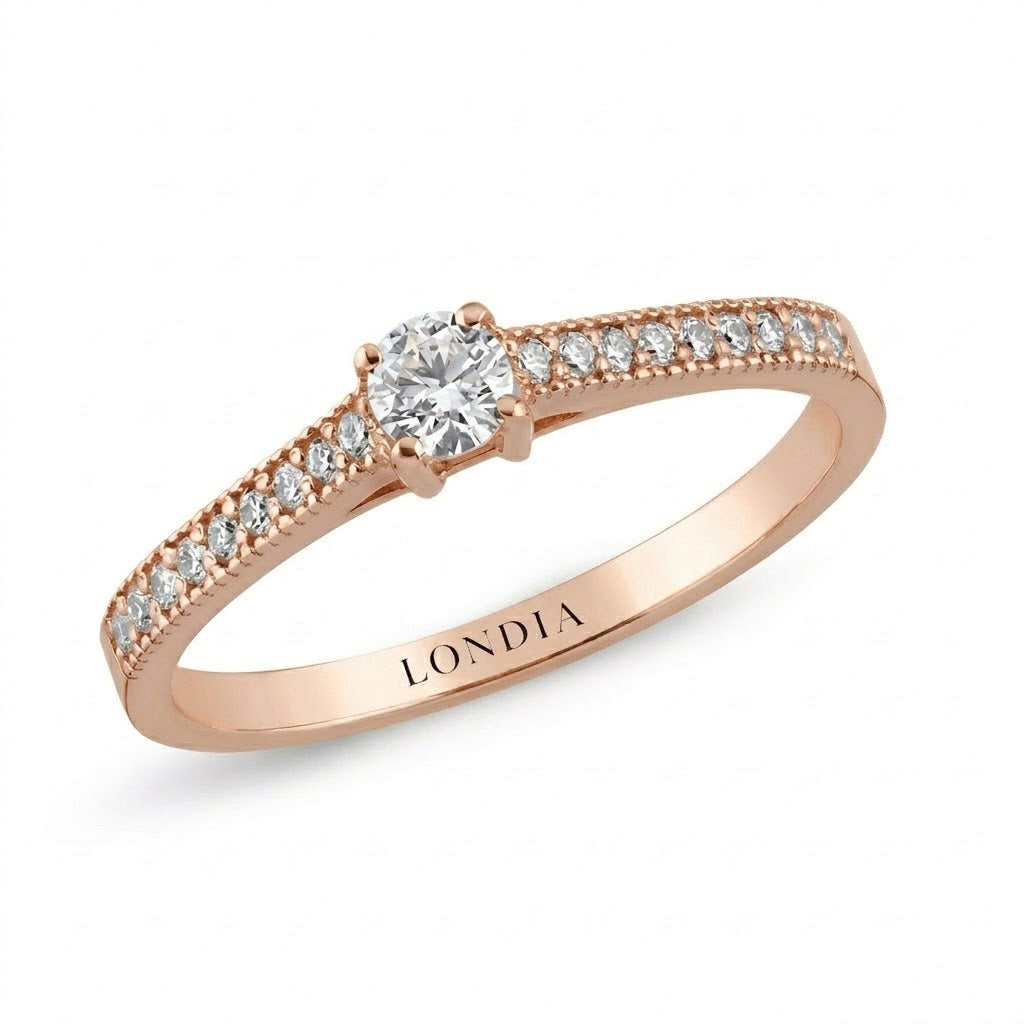 0.30 Ct. Natural Diamond Side Stone Design Ring, 14K Gold