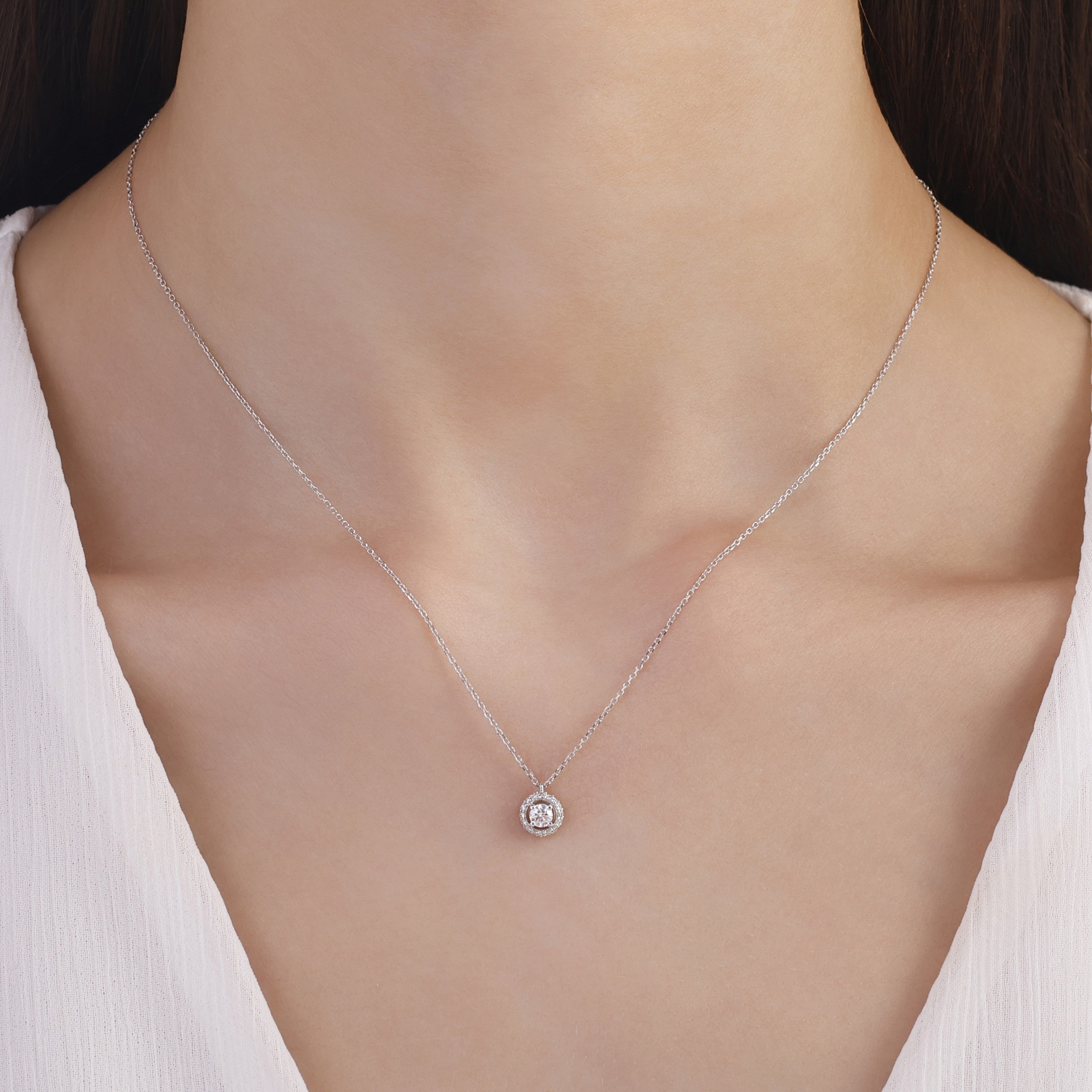 0.30 Carat Natural Diamond Embrace Halo Design Necklace