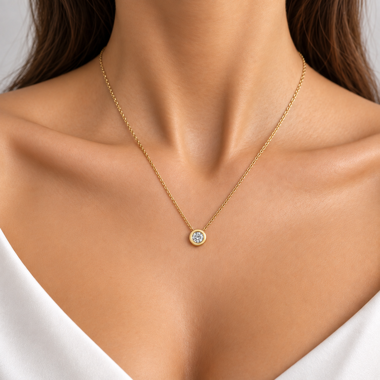 0.30 Carat Natural Diamond Pavé Design Solitaire Necklace