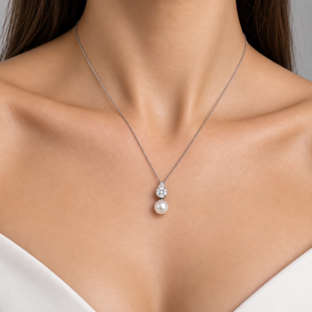 0.30 Ct. Natural Diamond Design Pearl Necklace