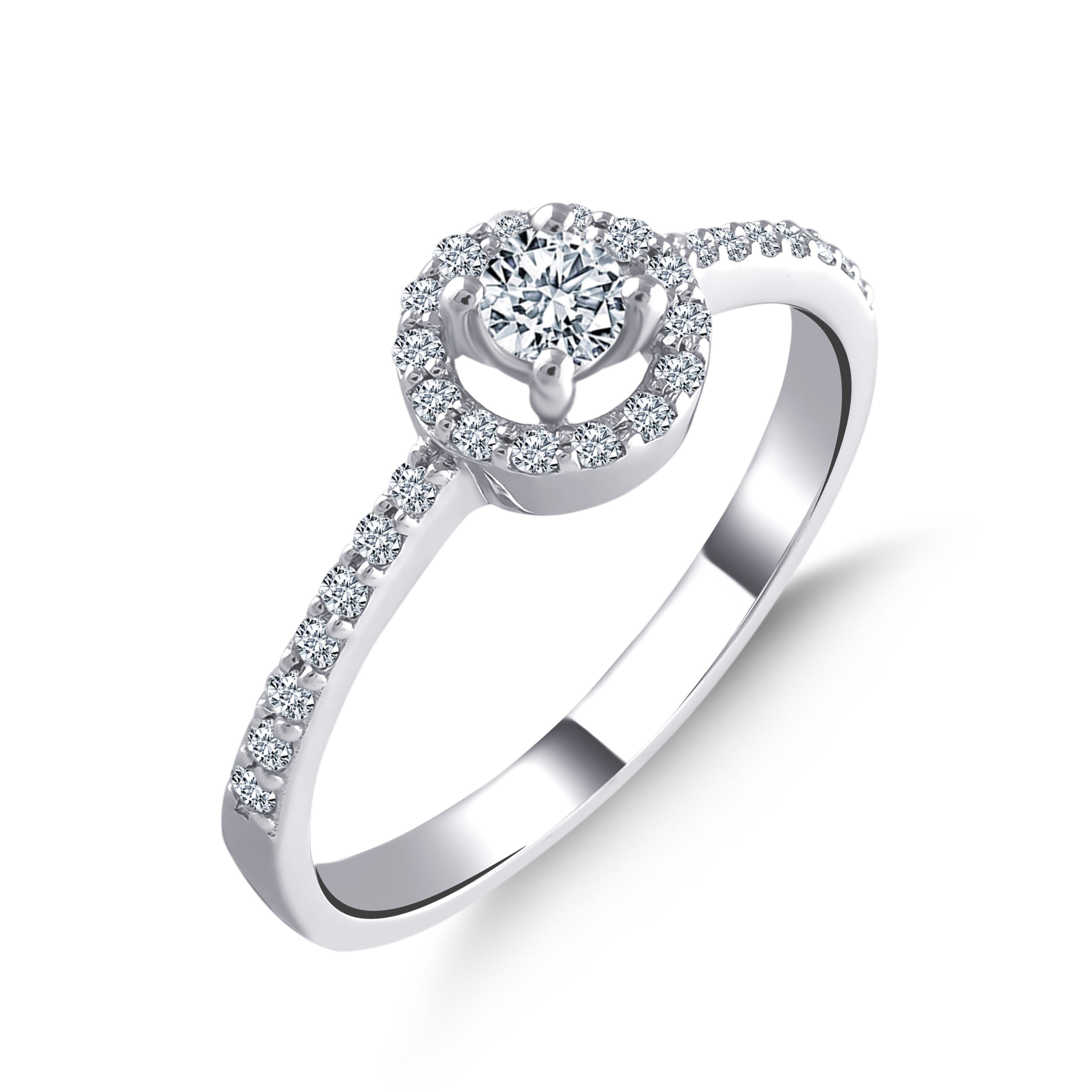 0.30 Ct. Natural Diamond Halo Design Side Stone Ring in 14K Gold