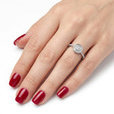 0.35 Carat Natural Diamond Halo Design Ring with Side Stones, 14K Gold