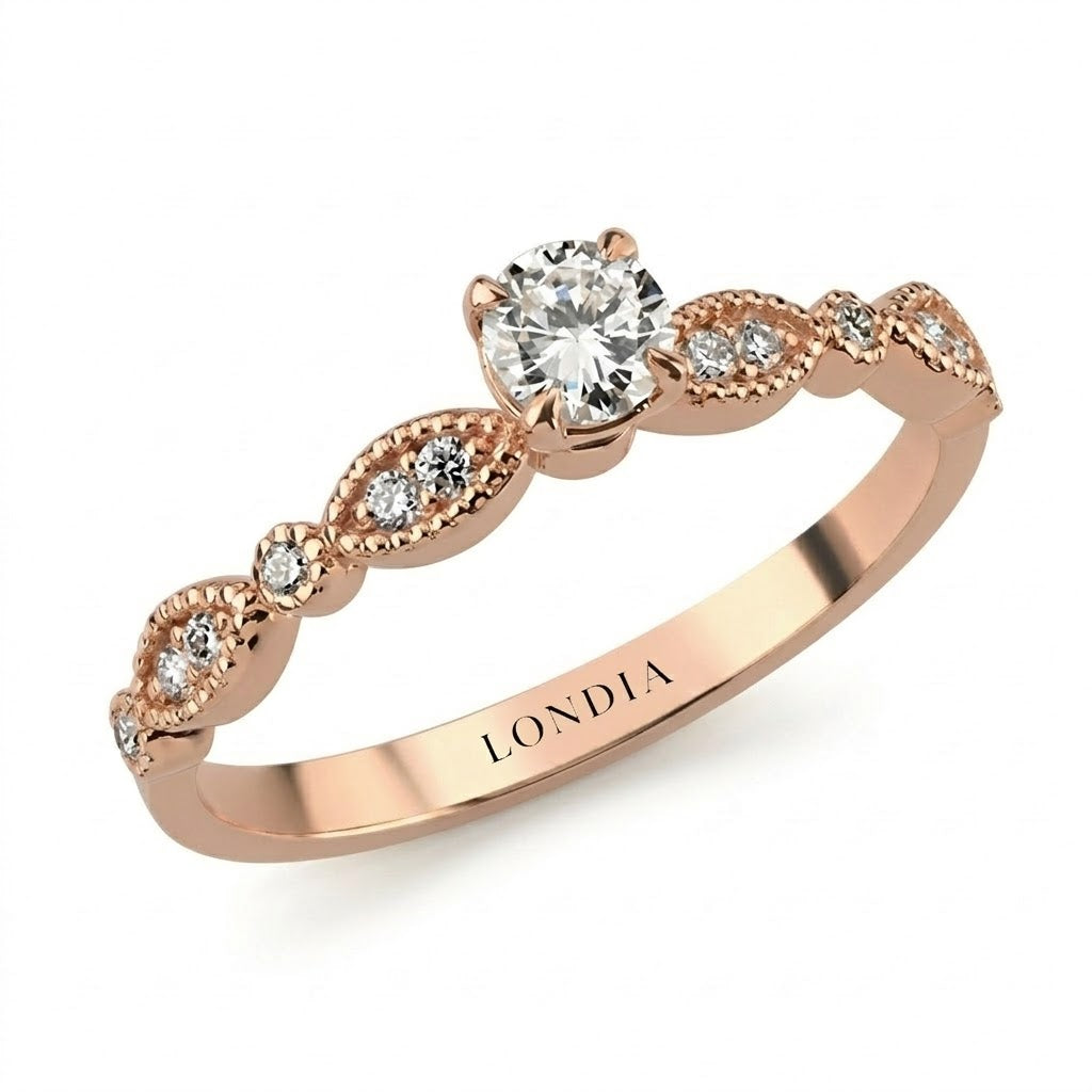 0.35 Carat Natural Round Cut Diamond Vintage Design Ring, 14K Gold