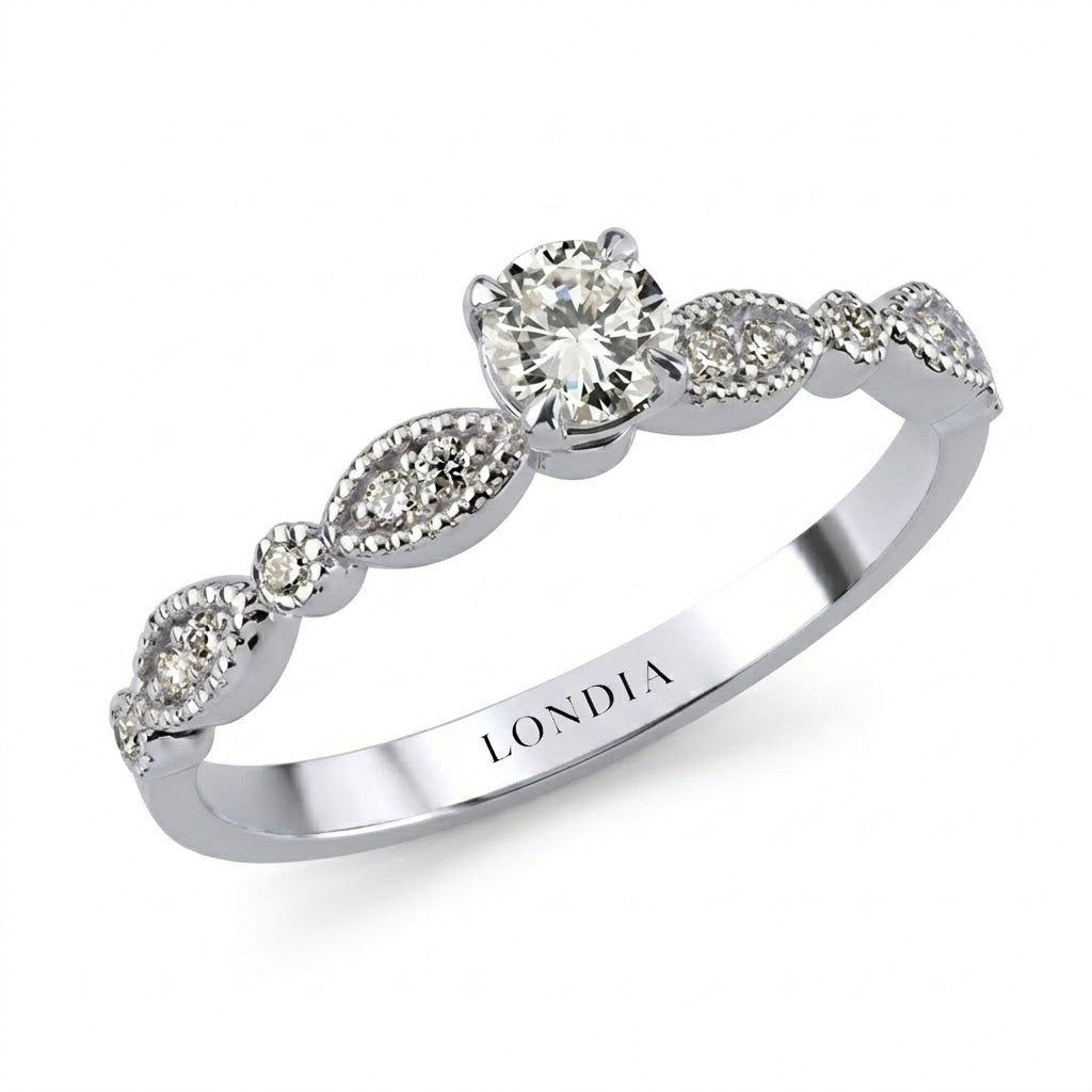 0.35 Carat Natural Round Cut Diamond Vintage Design Ring, 14K Gold