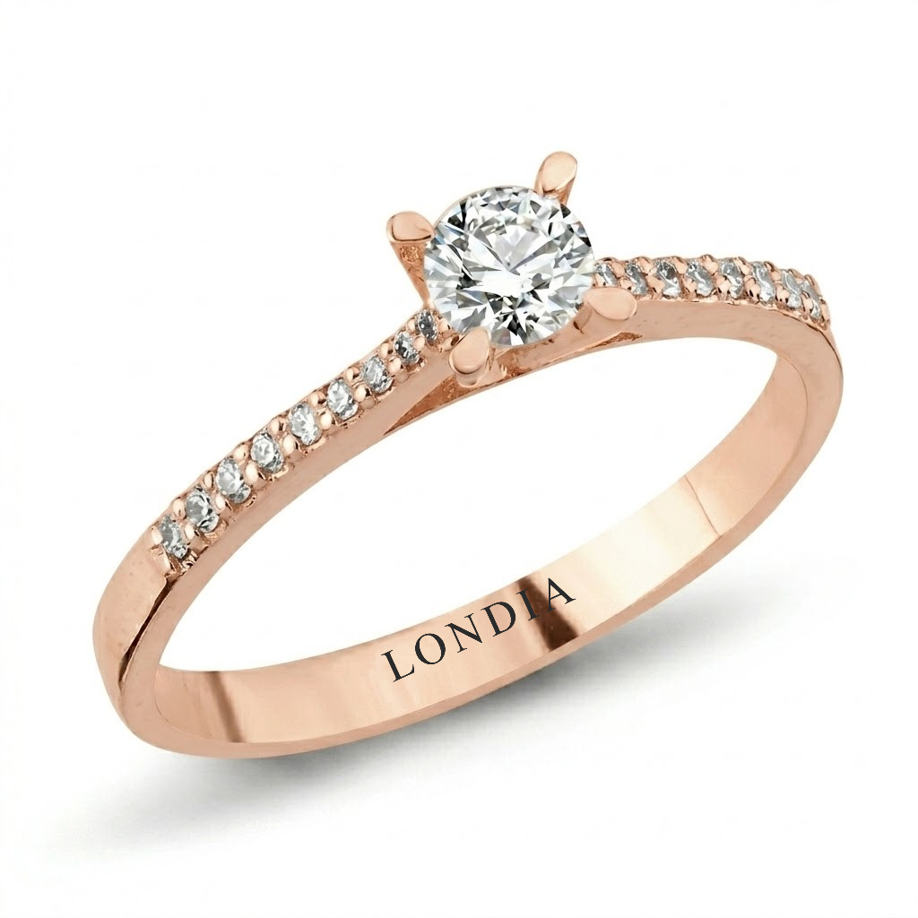 0.35 Ct. Natural Diamond Side-Stone Design Ring, 14K Gold