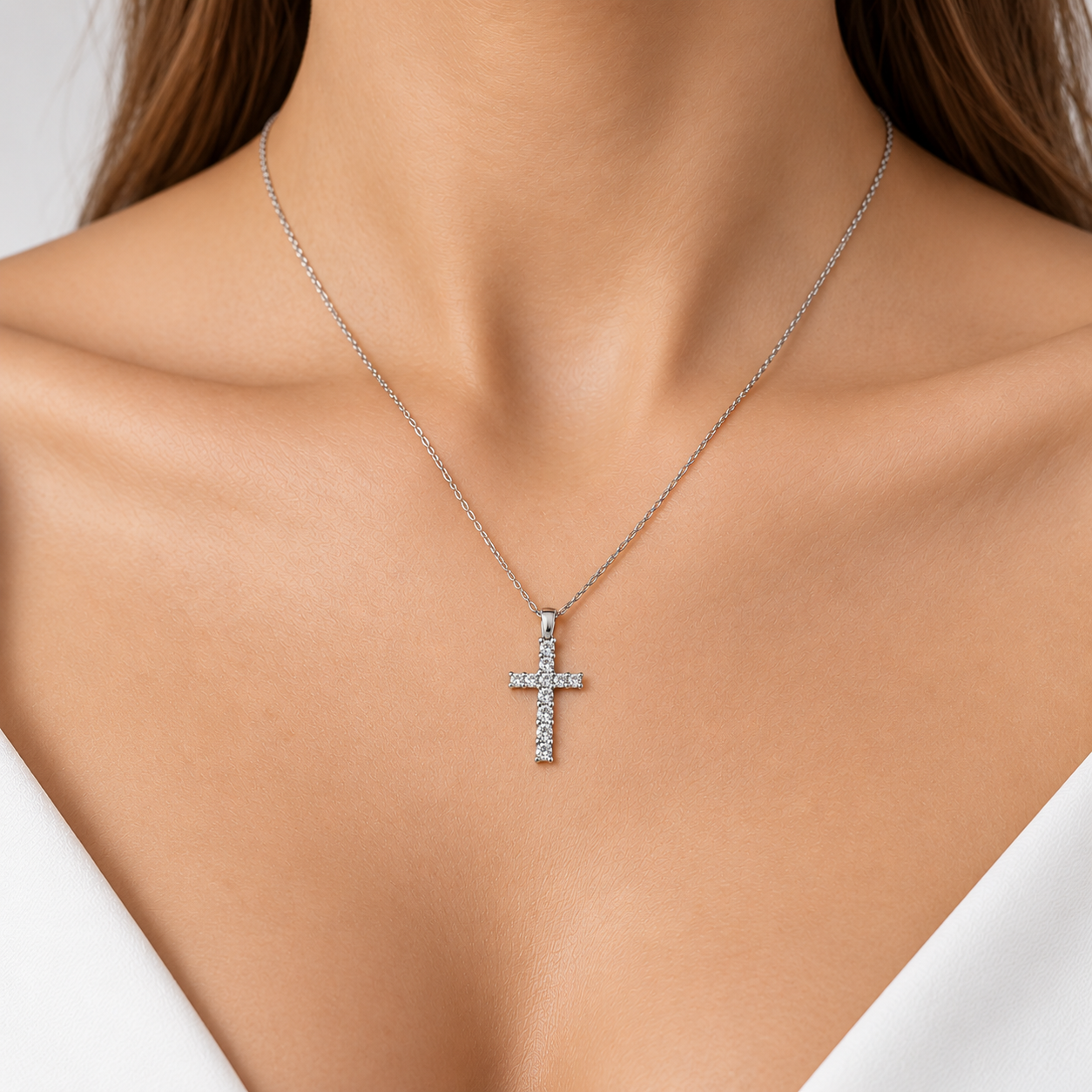 0.35 Ct. Natural Diamond Classic Design Cross Necklace 
