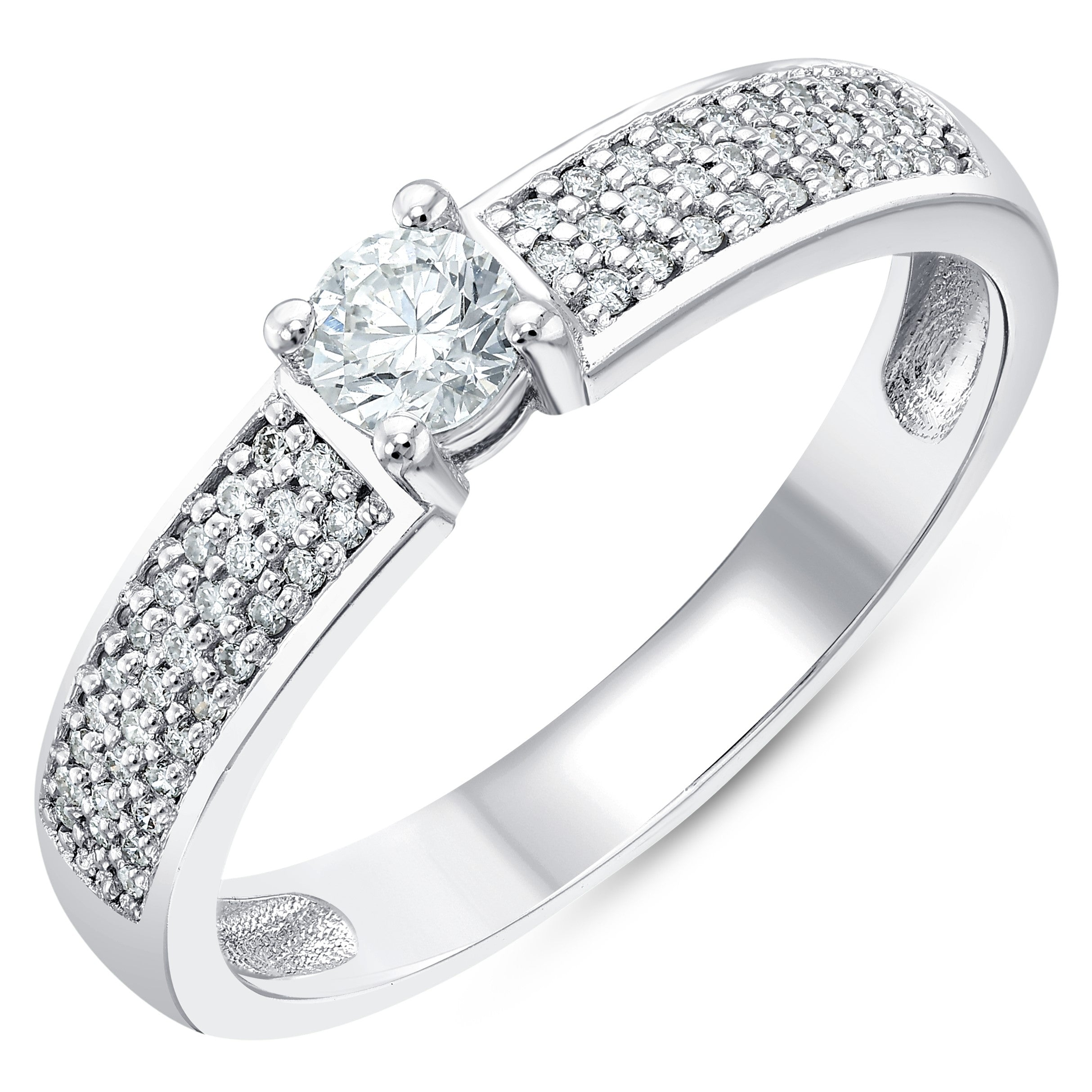 0.35 Ct. Natural Diamond Side Stone Solitaire Bold Design Ring In 14K Gold