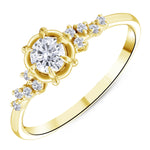 0.35 Ct. Natural Round Cut Diamond Vintage Design ''Magnolia'' Ring in 18K Gold