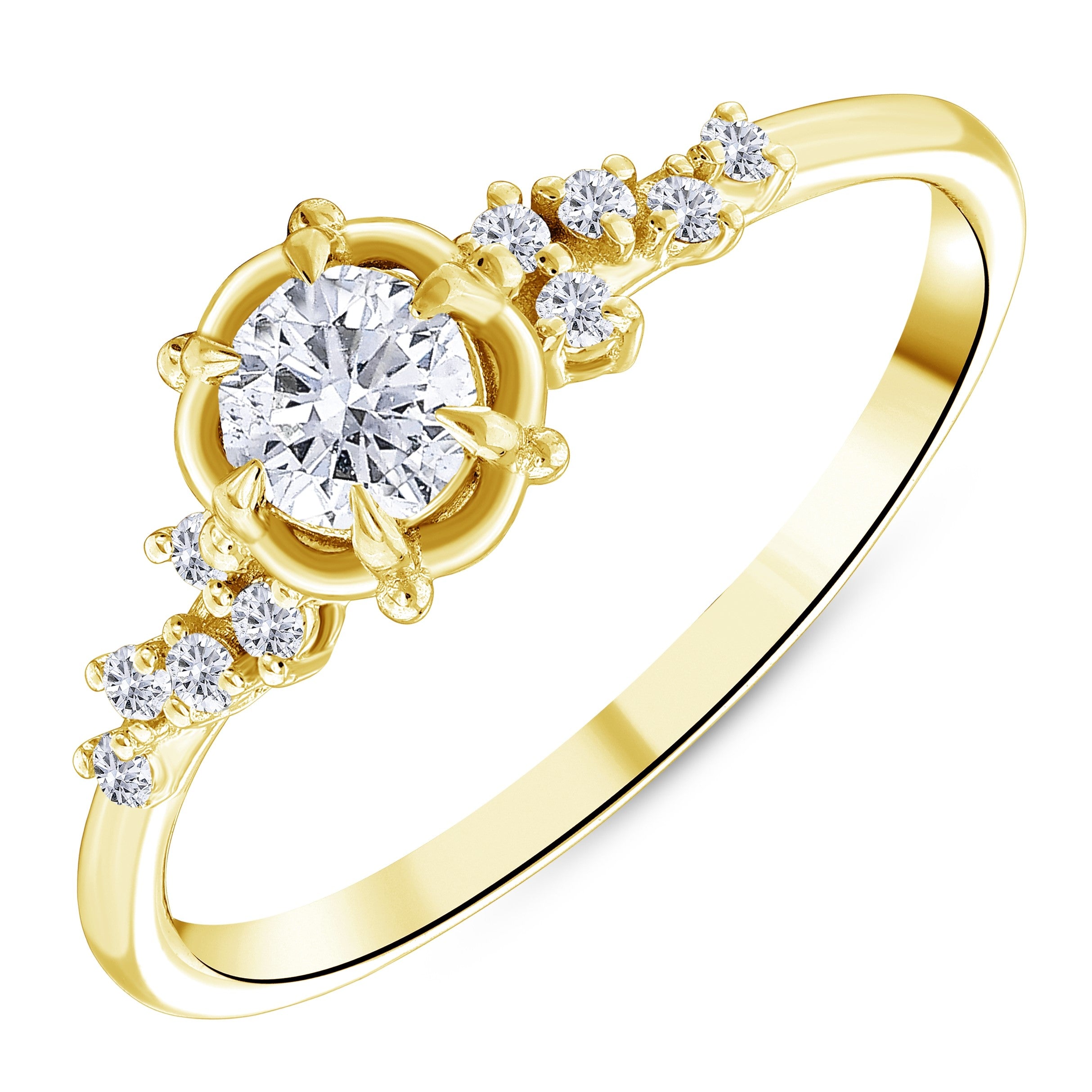 0.35 Ct. Natural Round Cut Diamond Vintage Design ''Magnolia'' Ring in 18K Gold