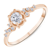 0.35 Ct. Natural Round Cut Diamond Vintage Design ''Magnolia'' Ring in 18K Gold