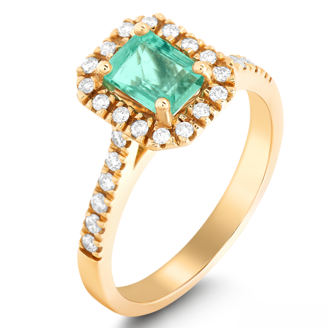0.35 Ct Natural Diamond And 0.65 Ct Natural Emerald Stone Ring | LONDIA