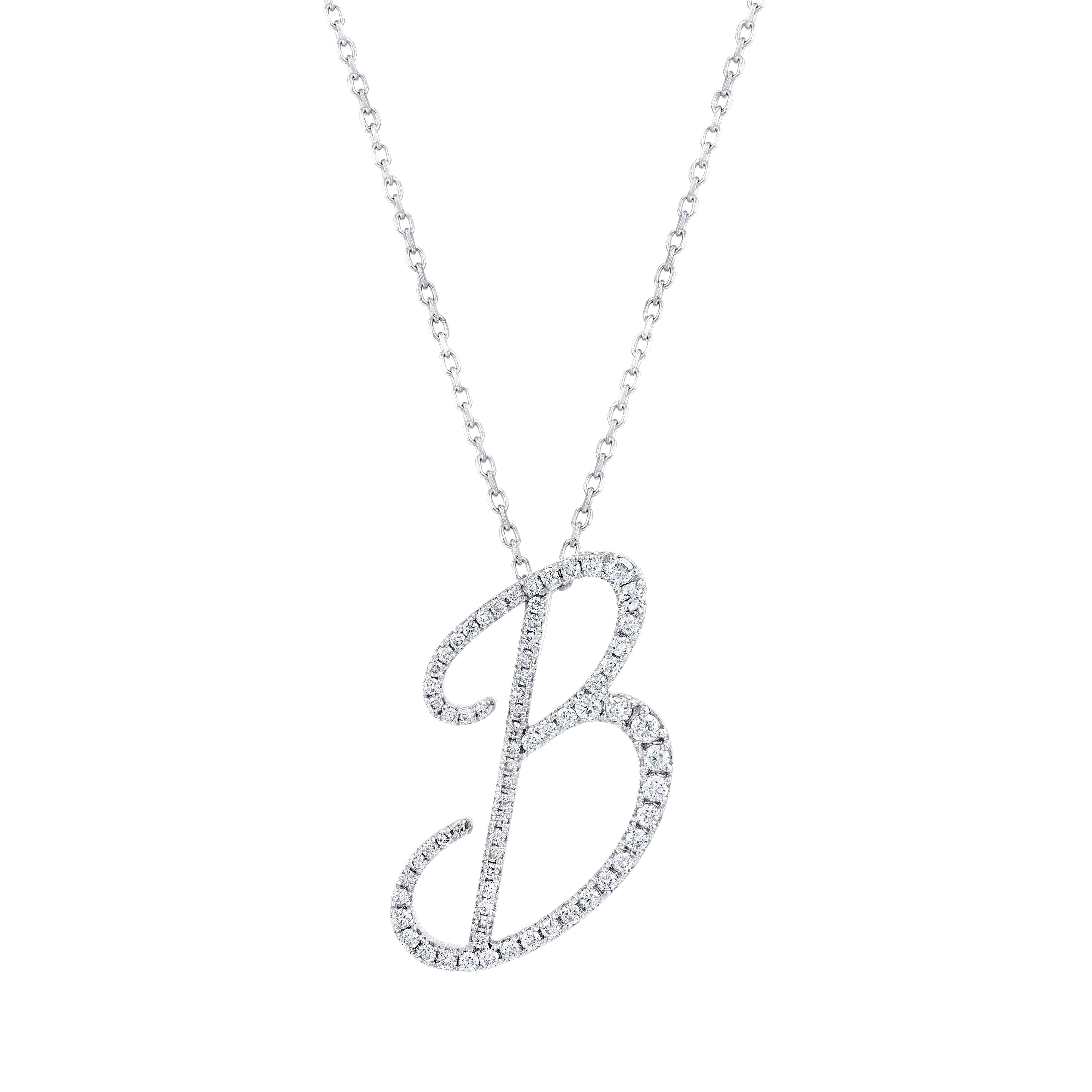 0.35 ct. Diamond B Initial Design Necklace 14k Fine Gold