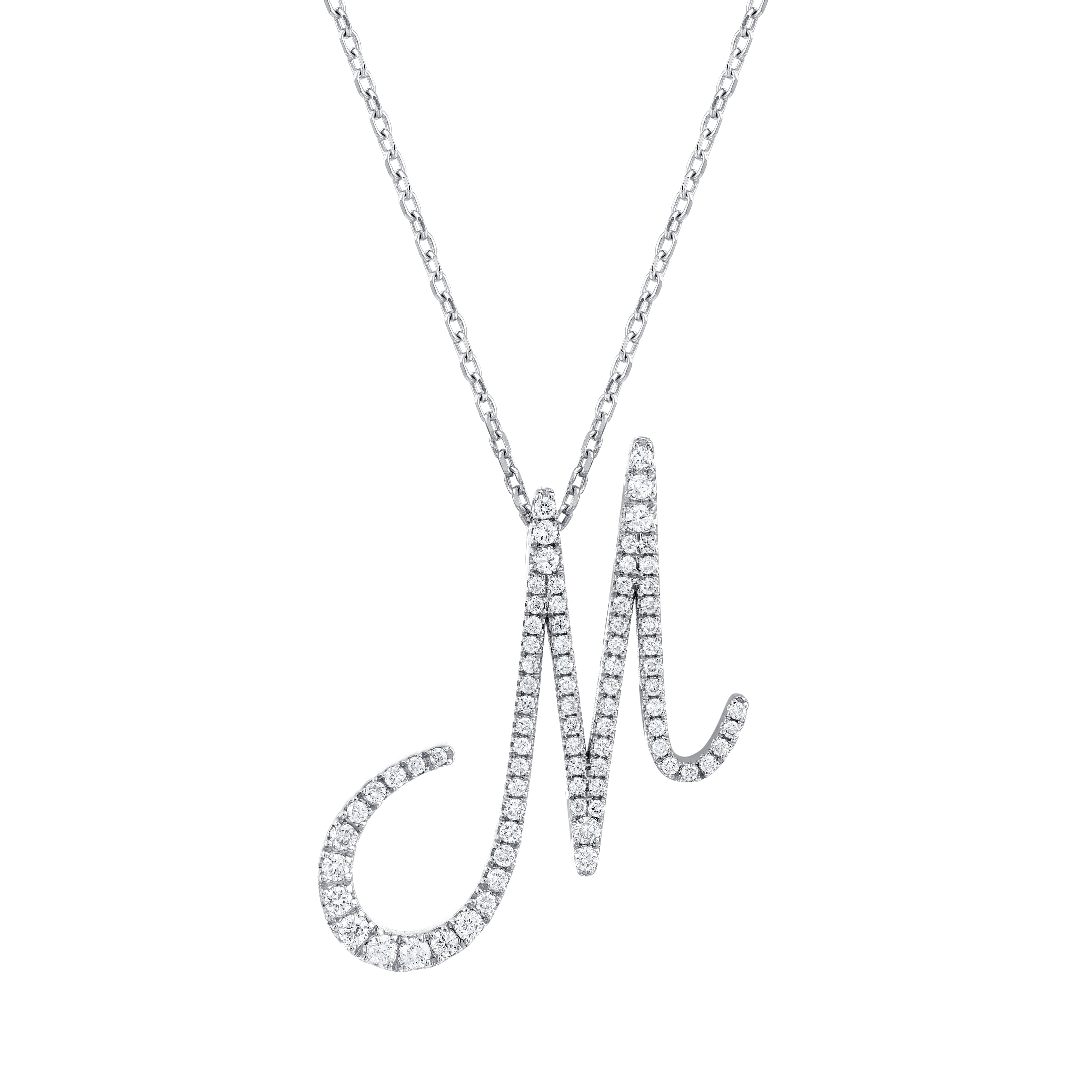 0.35 ct. Diamond M Initial Design Necklace 14k Fine Gold