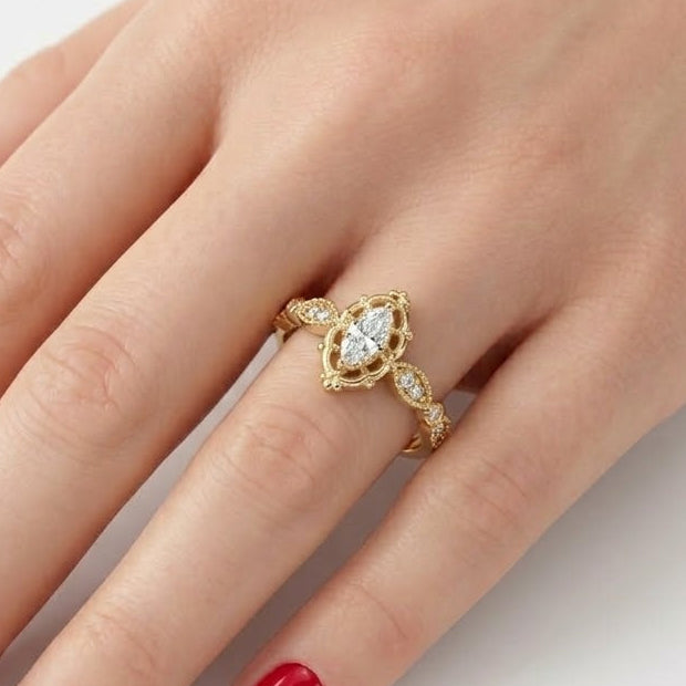 0.40 Ct. Natural Oval Cut Diamond Vintage Ring