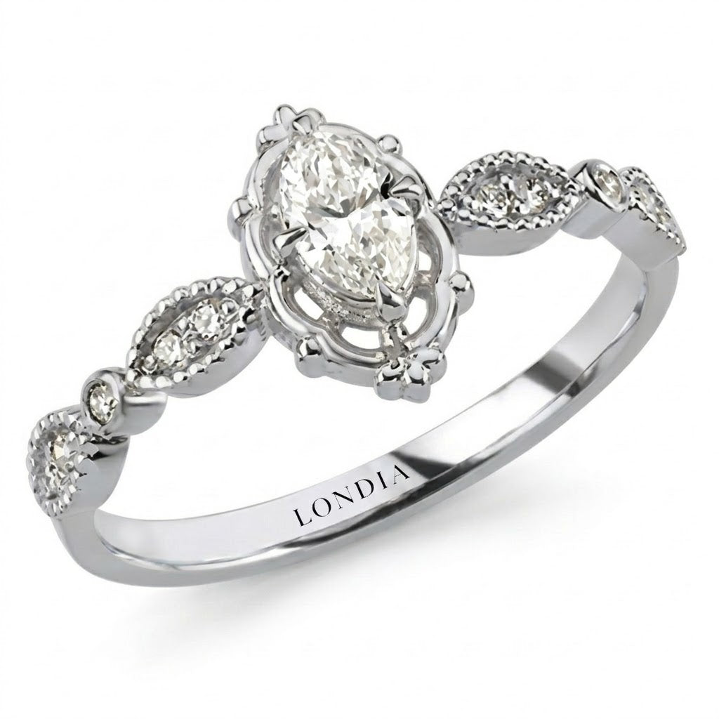 0.40 Carat Natural Oval Cut Diamond Vintage Design Ring, 14K Gold