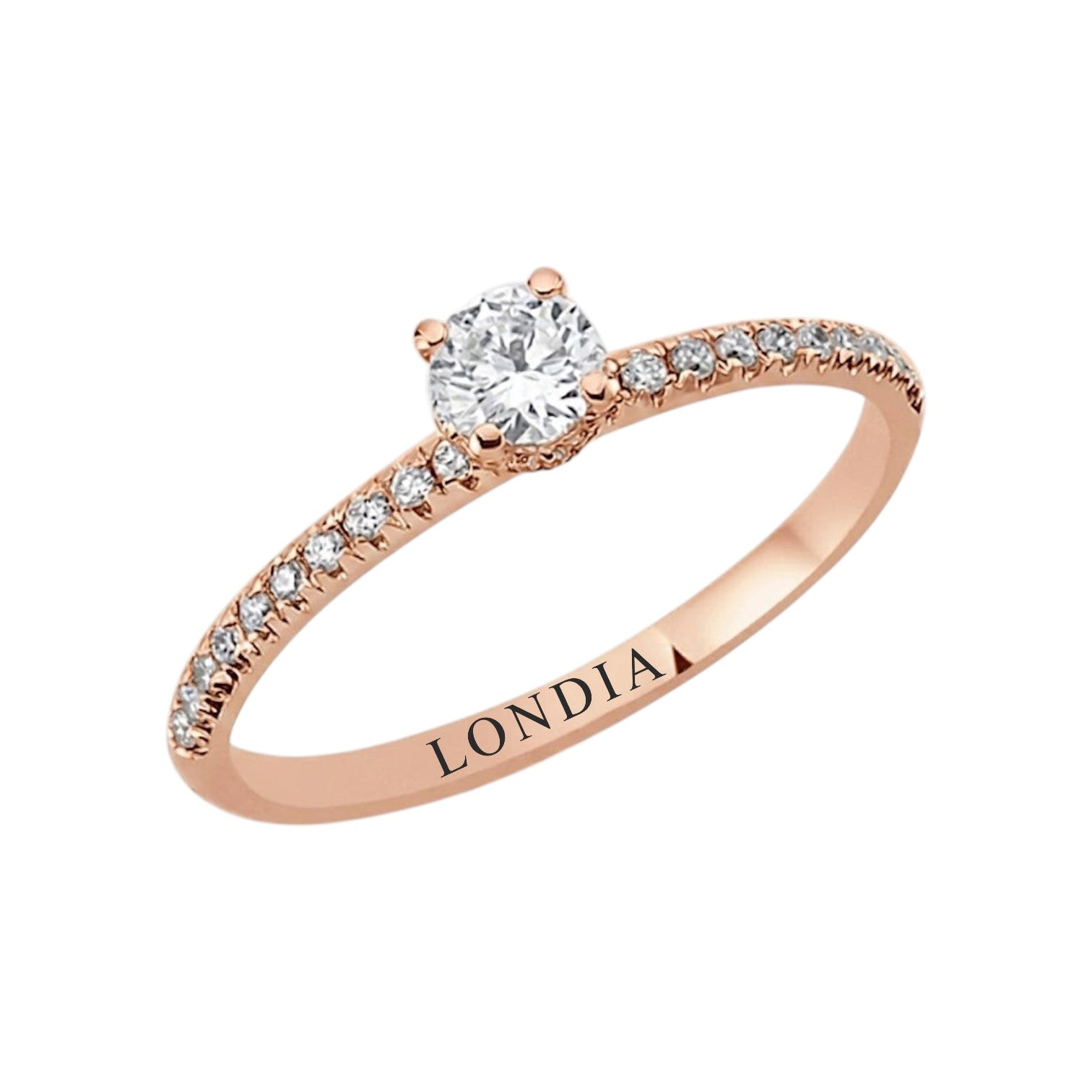 0.40 Ct. Natural Diamond Side-Stone Design Ring, 14K Gold