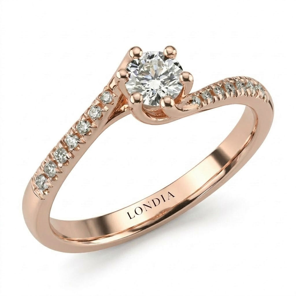 0.40 Ct. Natural Diamond Side Stone Design Ring, 14K Gold
