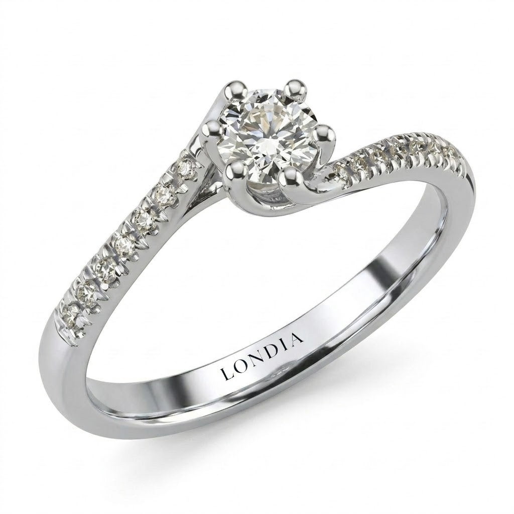 0.40 Ct. Natural Diamond Side Stone Design Ring, 14K Gold