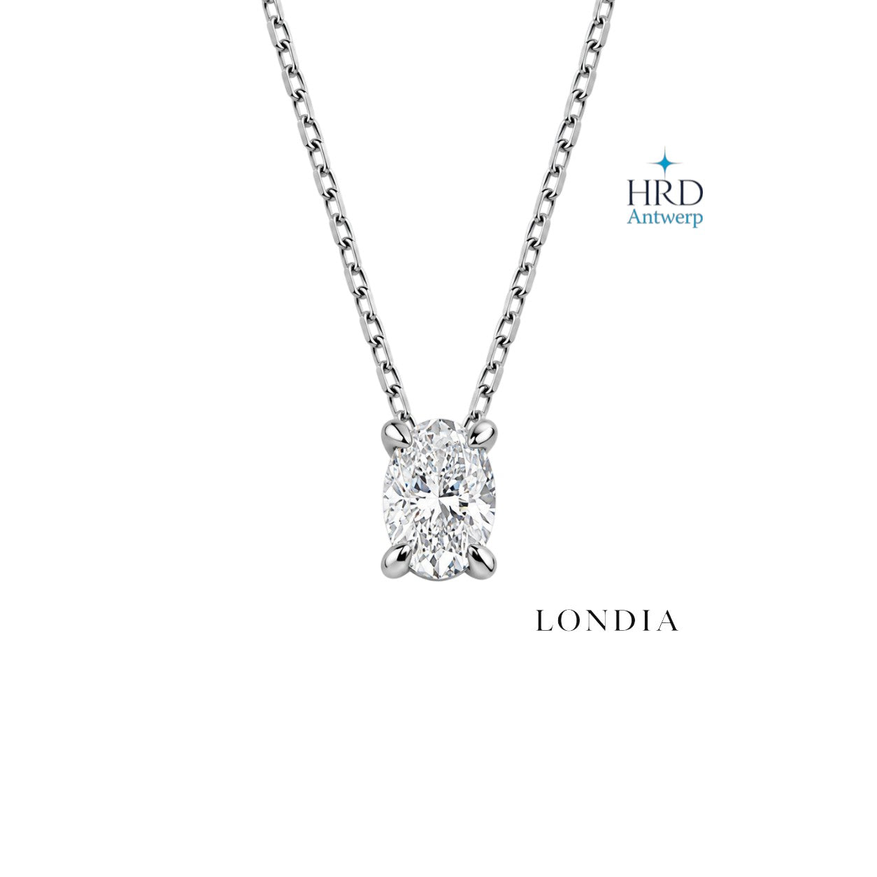 0.40 Carat F Color HRD Certified Oval Solitaire Necklace