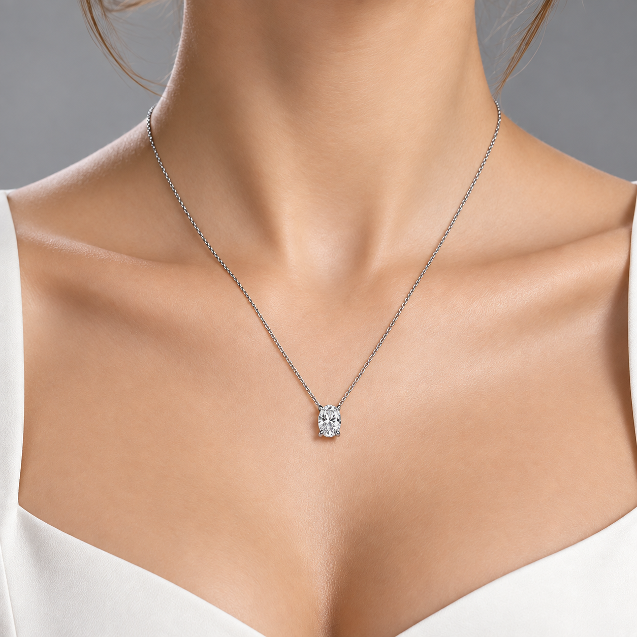 0.40 Carat F Color HRD Certified Oval Solitaire Necklace