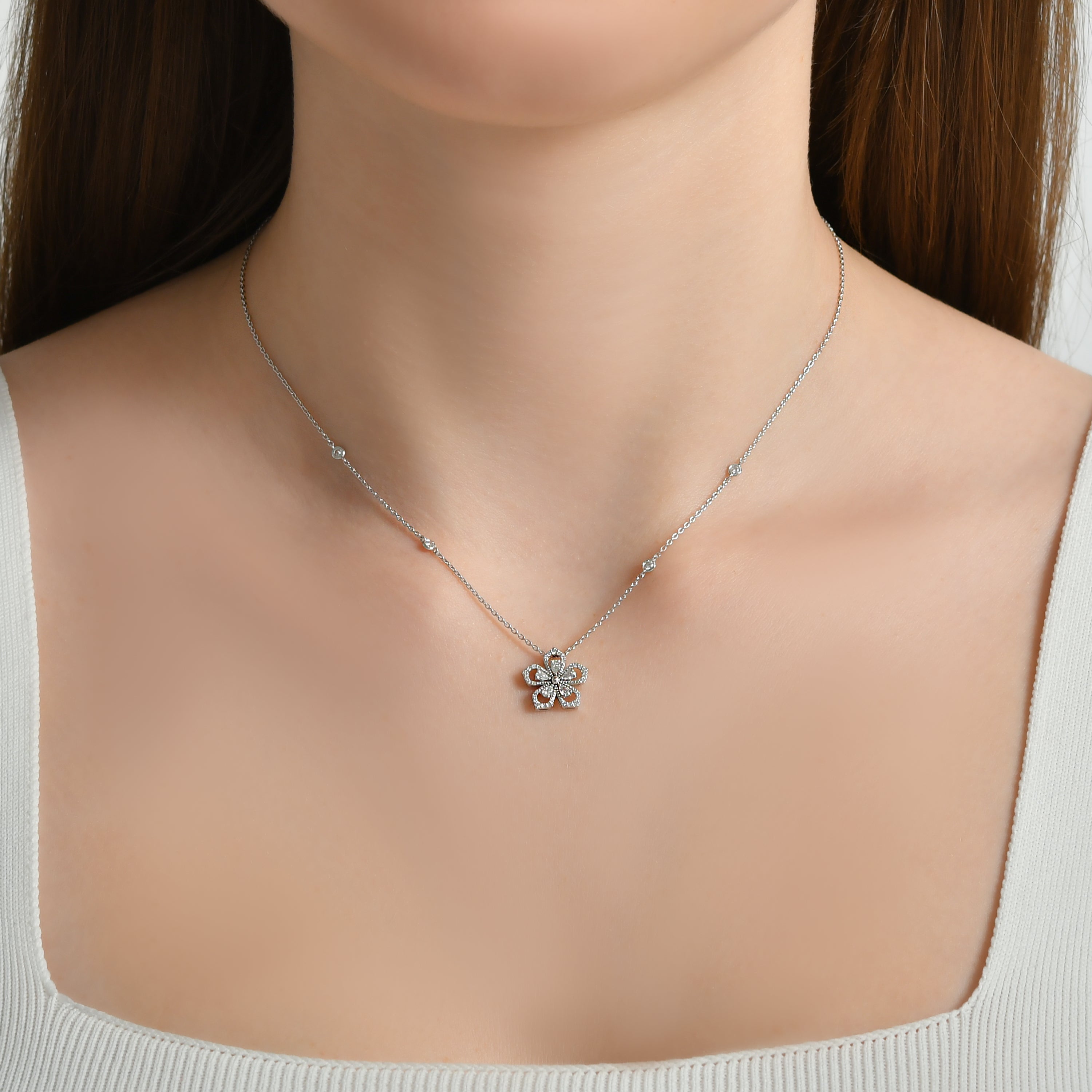 0.40 Carat Natural Diamond Sakura Design Necklace
