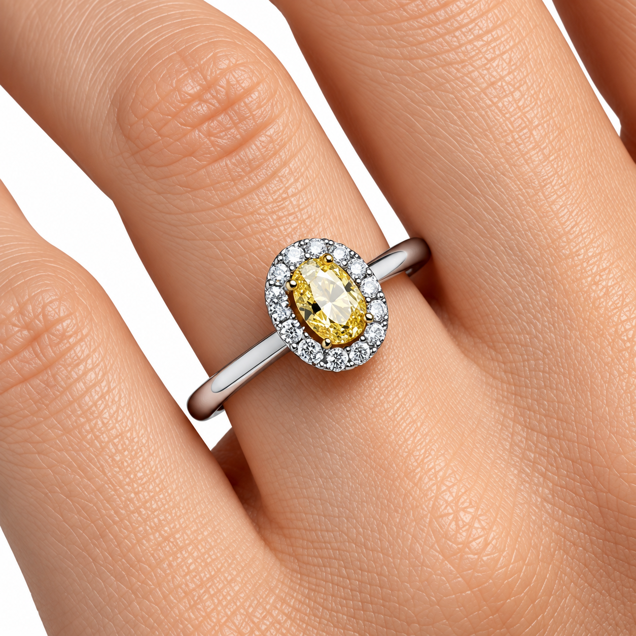 0.40 Carat Natural Fancy Yellow Diamond Oval Design Ring