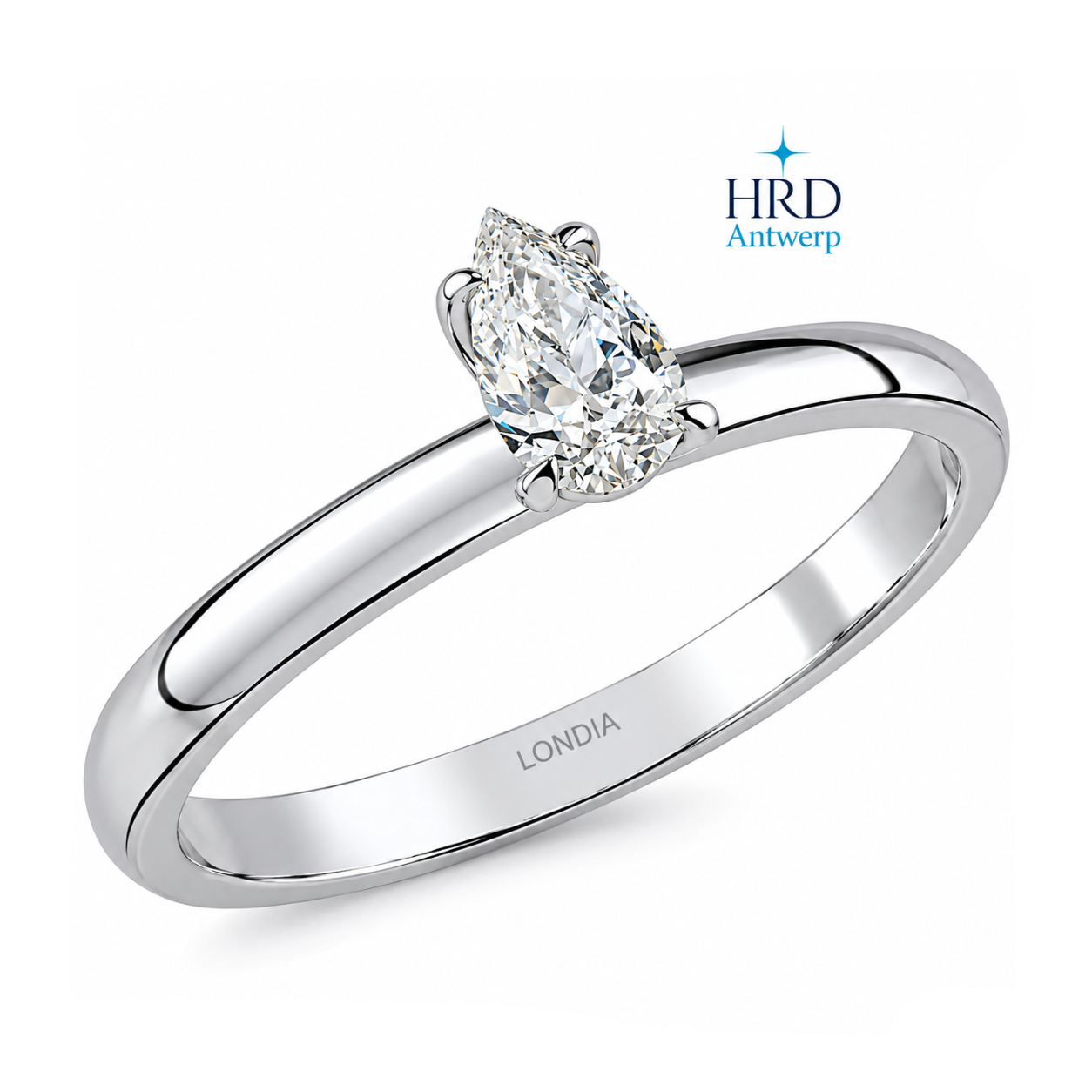 0.40 Ct. F Color Natural Diamond HRD Certified Pear Cut Solitaire Ring