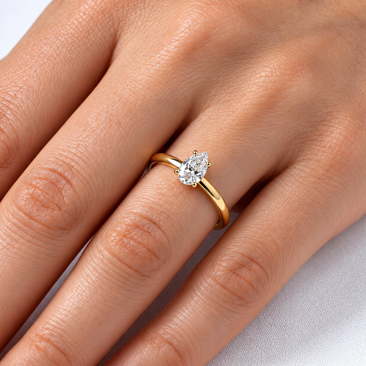 0.40 Ct. F Color Natural Diamond HRD Certified Pear Cut Solitaire Ring