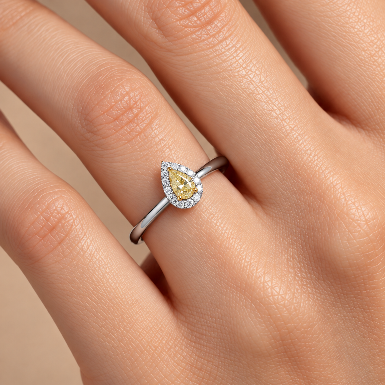 0.40 Ct. Natural Fancy Yellow Diamond Pear Design Ring