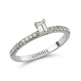 0.45 Ct. Natural Diamond Emerald Cut Design Ring with Side Stones, 14K Gold