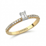 0.45 Ct. Natural Diamond Emerald Cut Design Ring with Side Stones, 14K Gold