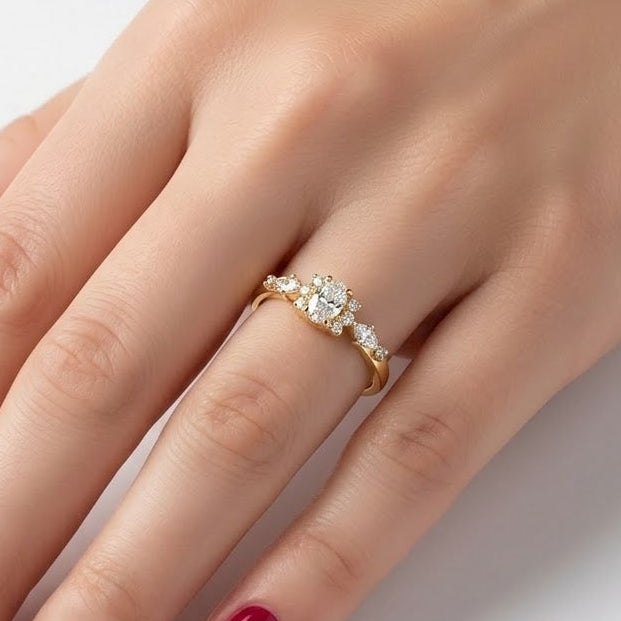 0.45 Ct. Natural Oval Diamond Solitaire Ring with Side Stones